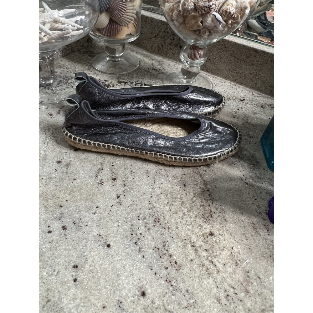 Free People Tuscan Metallic Espadrille Sandal Silver Leather 36 US 6
